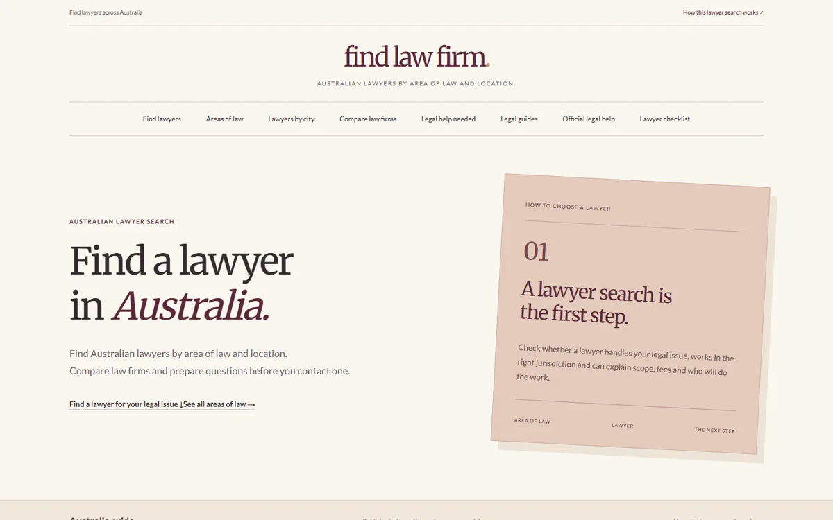 Find Law Firm homepage captured on 26 September 2026