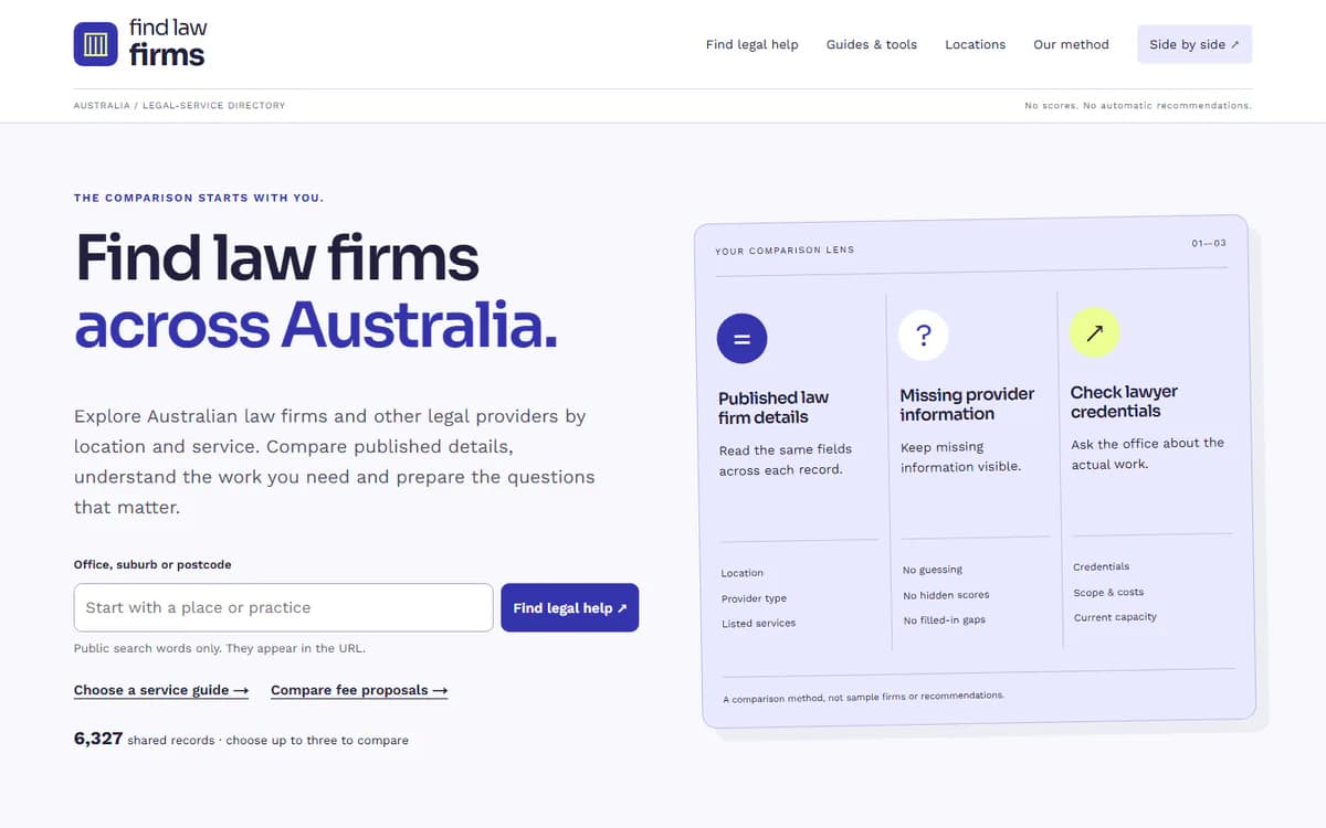 Find Law Firms homepage captured on 26 September 2026