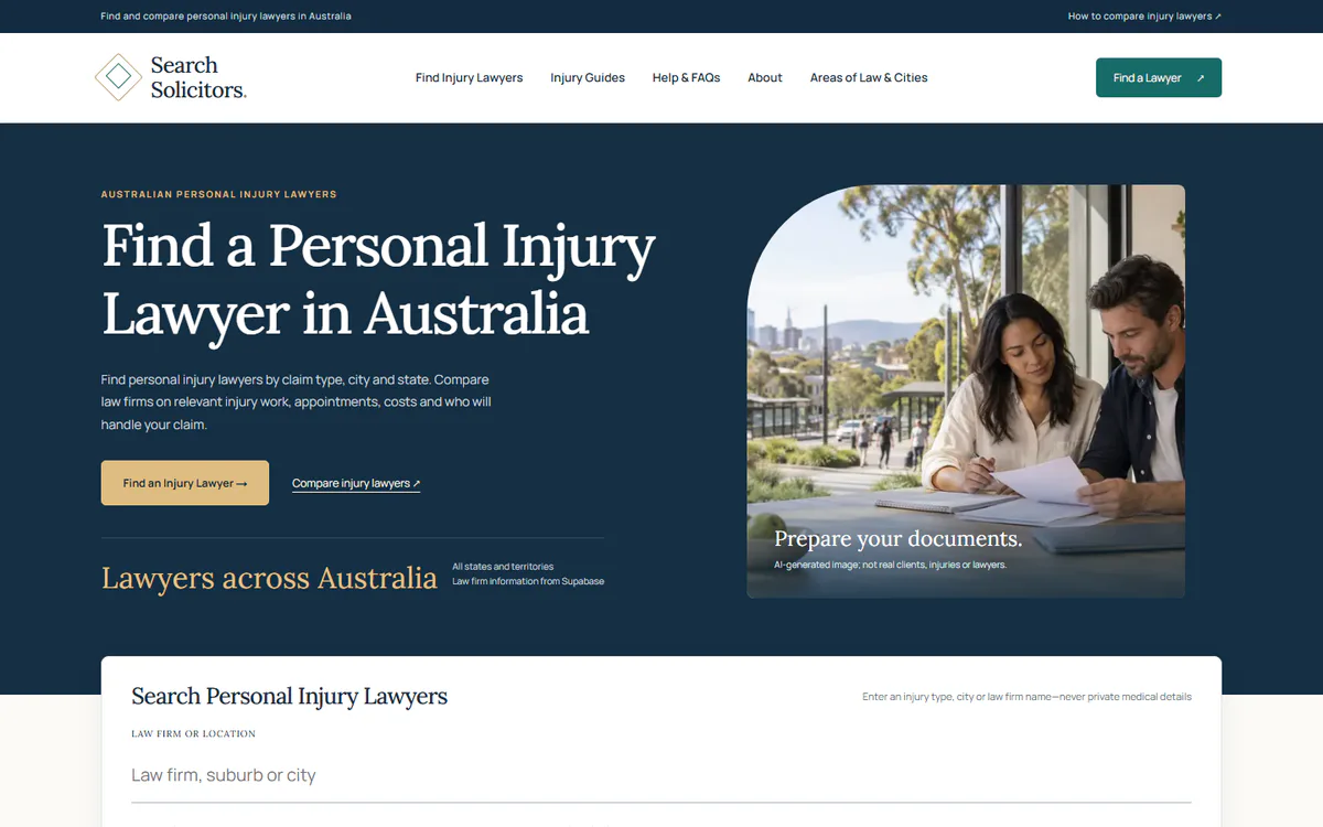Search Solicitors homepage captured on 26 September 2026