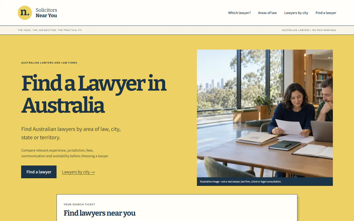 Solicitors Near You homepage captured on 26 September 2026